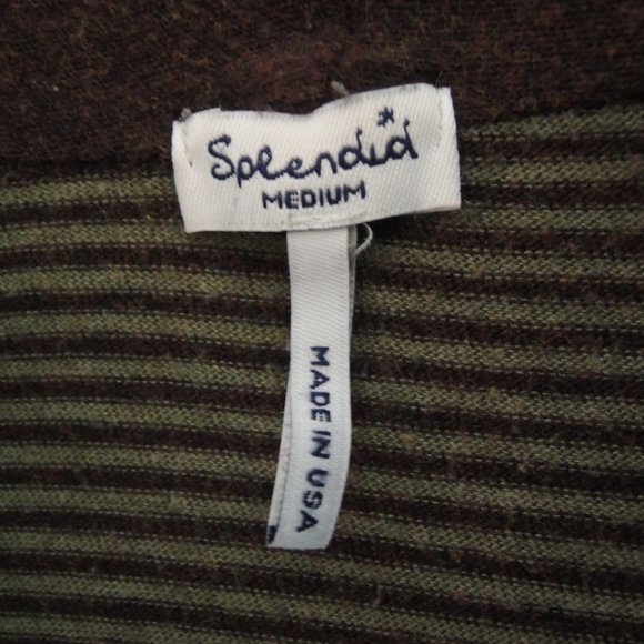 Splendid Green & Brown Striped Open Cotton Cardigan M - Picture 7 of 8